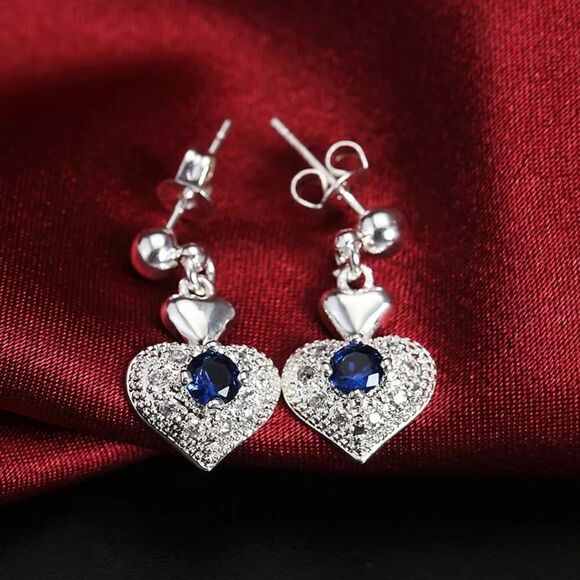 The Something Blue Heart drop earrings in sapphire and 925 - Picture 4 of 8